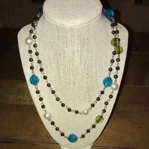 Brown/White/Blue/Green Strand Necklace